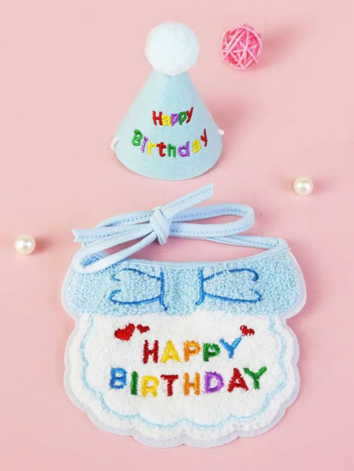 Cat Dog Birthday Bib and Party Hat Mini Doggy Cat Adjustable Bandana
