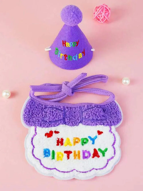 Cat Dog Birthday Bib and Party Hat Mini Doggy Cat Adjustable Bandana