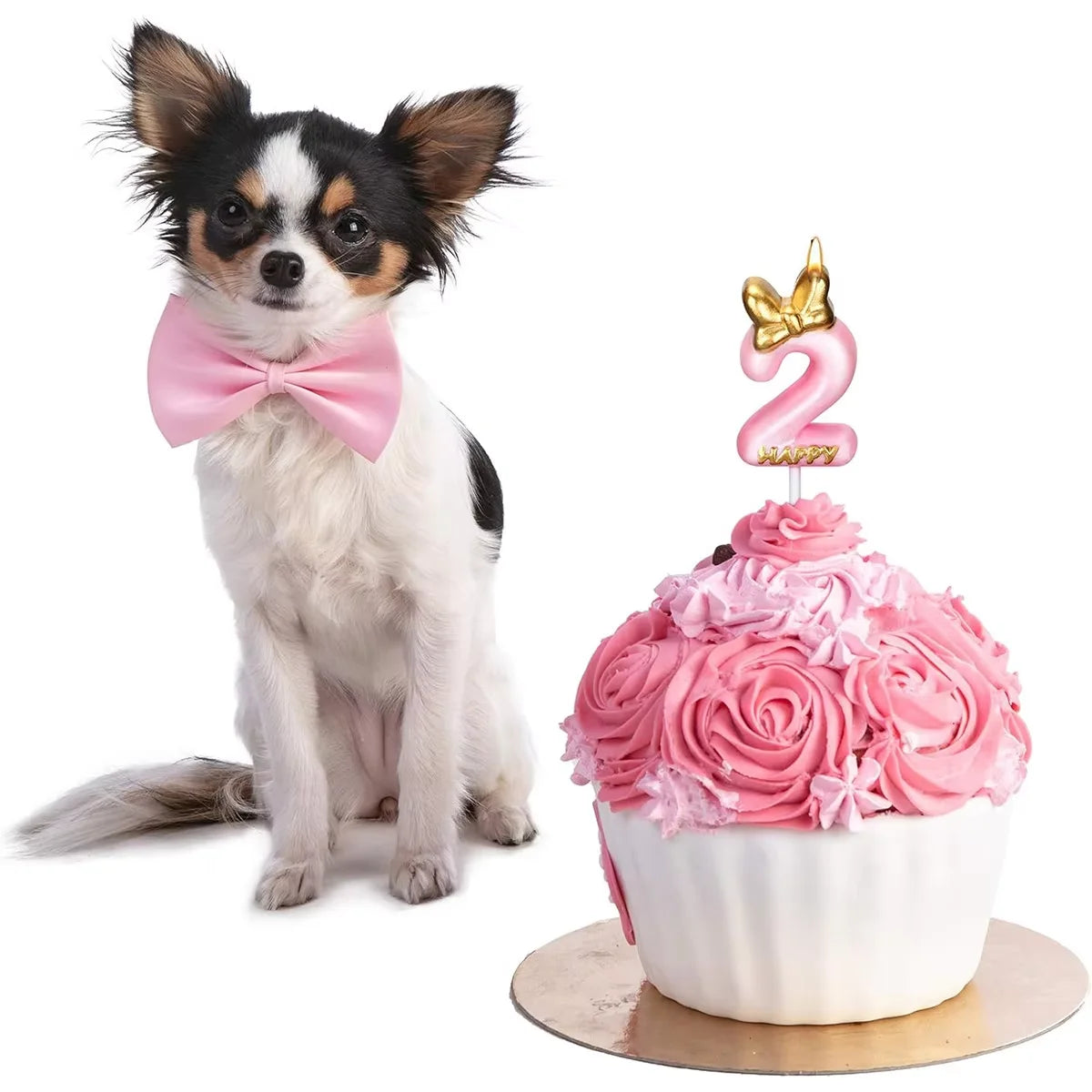 Glitter Number 0-9 Candles Cake Topper with Pink & Gold Bows for Kids