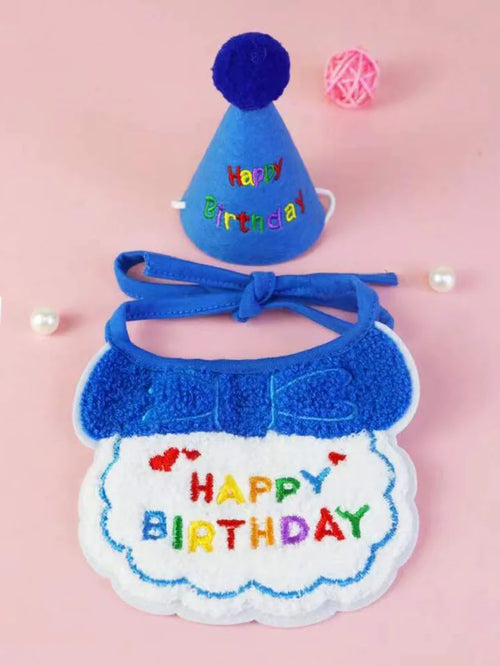 Cat Dog Birthday Bib and Party Hat Mini Doggy Cat Adjustable Bandana