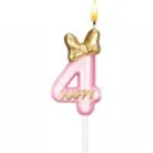 Glitter Number 0-9 Candles Cake Topper with Pink & Gold Bows for Kids