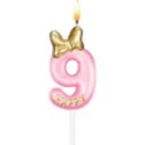 Glitter Number 0-9 Candles Cake Topper with Pink & Gold Bows for Kids