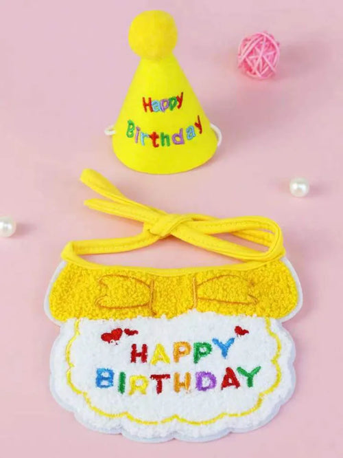 Cat Dog Birthday Bib and Party Hat Mini Doggy Cat Adjustable Bandana