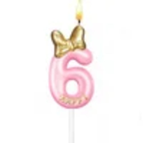 Glitter Number 0-9 Candles Cake Topper with Pink & Gold Bows for Kids