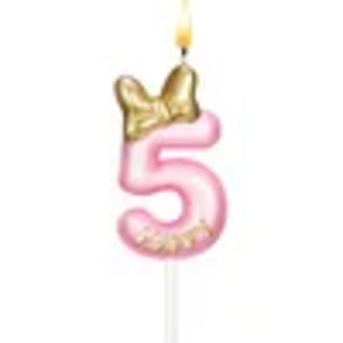 Glitter Number 0-9 Candles Cake Topper with Pink & Gold Bows for Kids