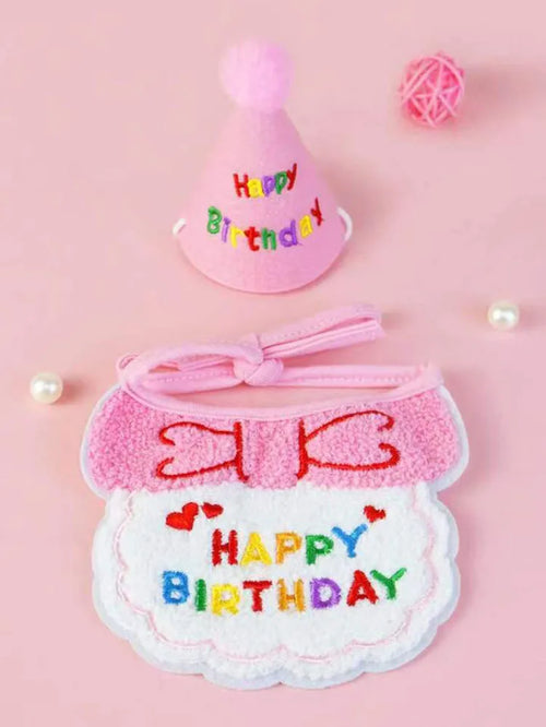 Cat Dog Birthday Bib and Party Hat Mini Doggy Cat Adjustable Bandana