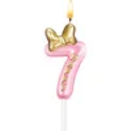 Glitter Number 0-9 Candles Cake Topper with Pink & Gold Bows for Kids
