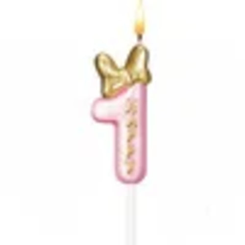 Glitter Number 0-9 Candles Cake Topper with Pink & Gold Bows for Kids