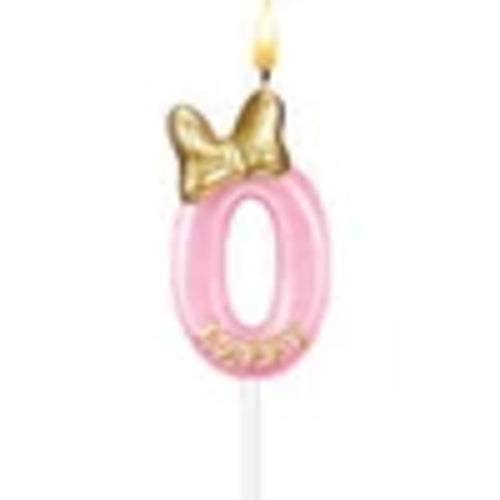 Glitter Number 0-9 Candles Cake Topper with Pink & Gold Bows for Kids