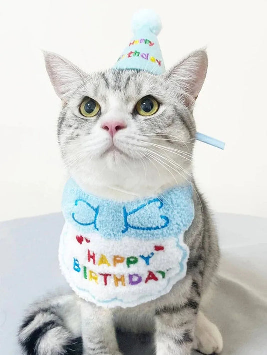 Cat Dog Birthday Bib and Party Hat Mini Doggy Cat Adjustable Bandana